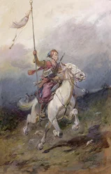 Il pioniere, un cavaliere polacco del XVII secolo su un cavallo bianco